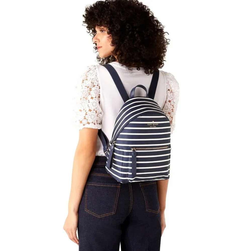 New Kate Spade Chelsea Parisian Medium Backpack & Wallet Stripes Navy Multi - Picture 3 of 4
